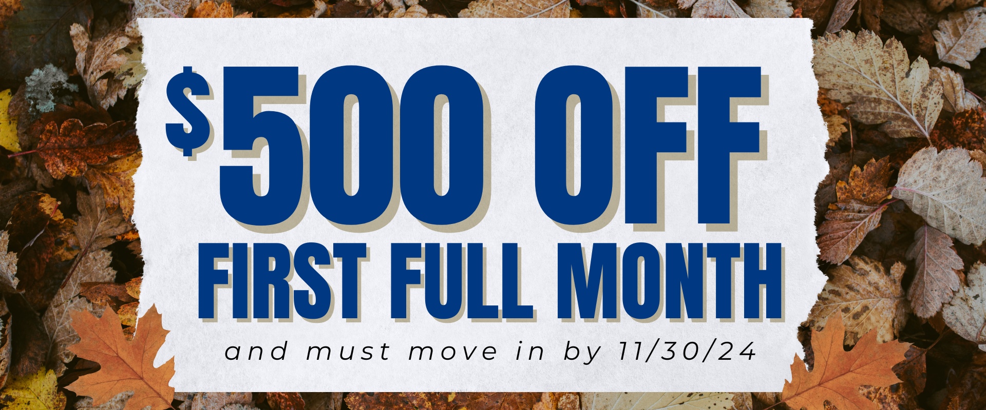 $500 off the 1st full month and must move in by 11/30/24